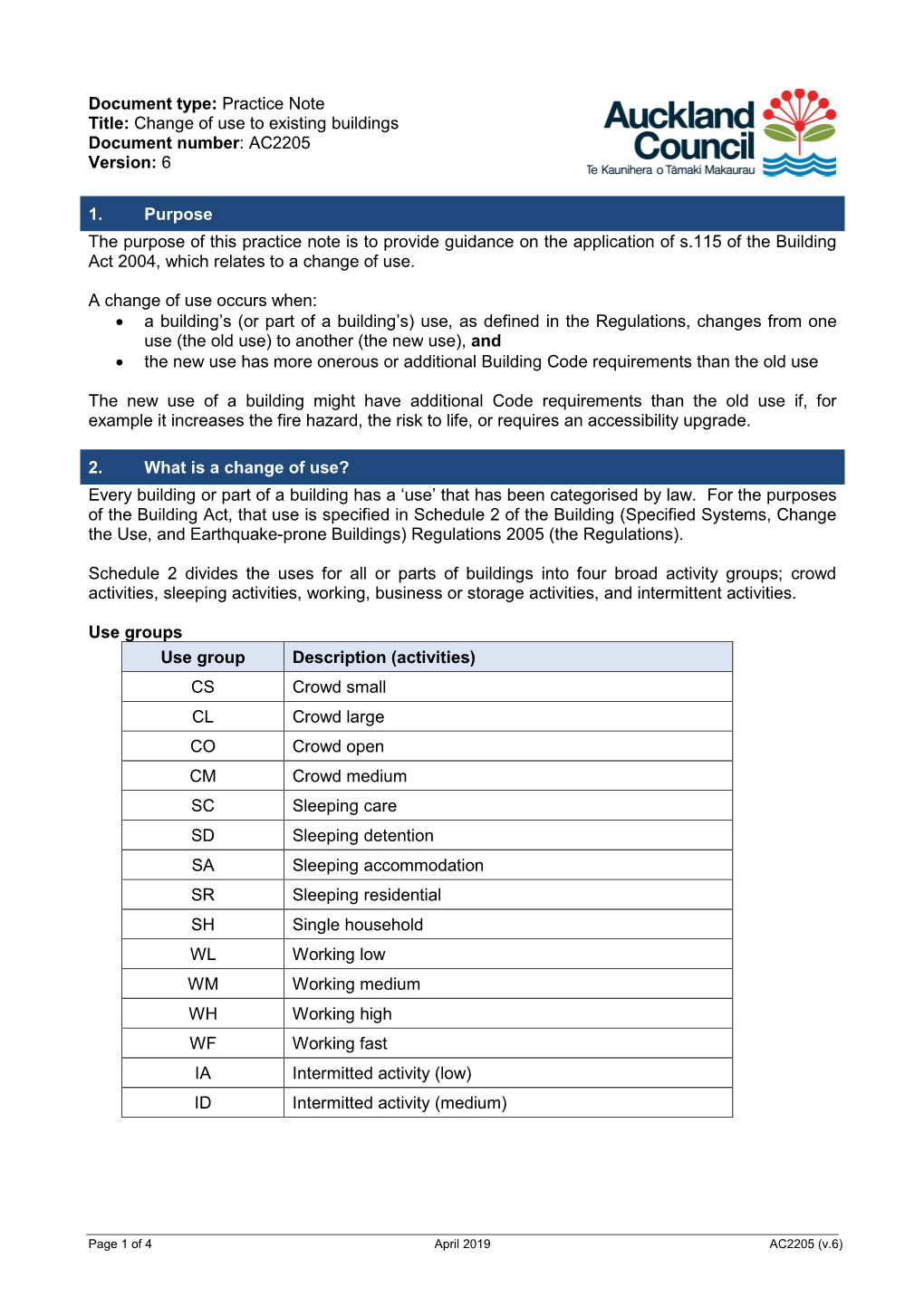 AC2205 Change of Use to Existing Buildings