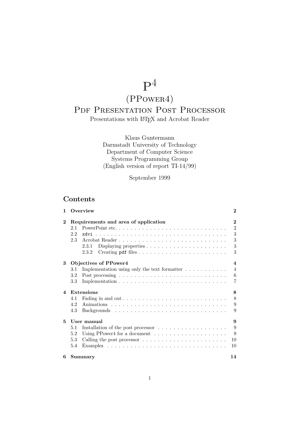 (Ppower4) Pdf Presentation Post Processor Presentations with LATEX and Acrobat Reader