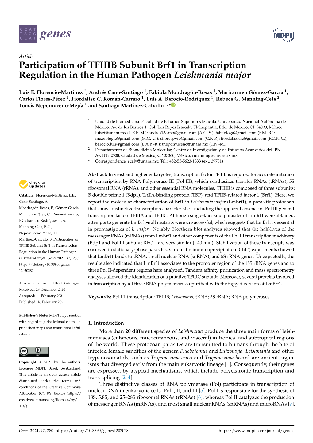 Participation of TFIIIB Subunit Brf1 in Transcription Regulation in the Human Pathogen Leishmania Major