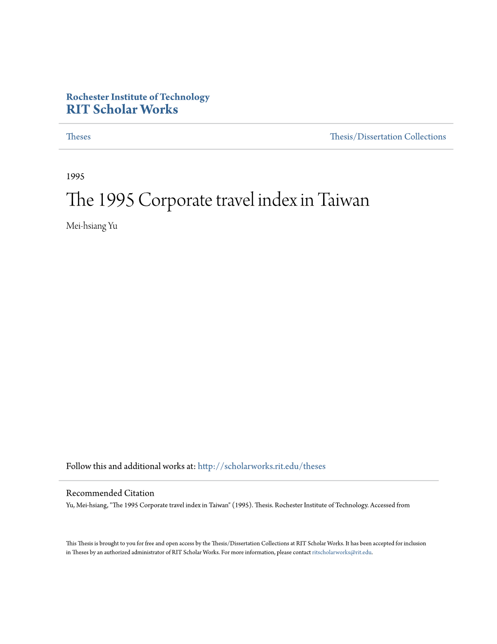 The 1995 Corporate Travel Index in Taiwan