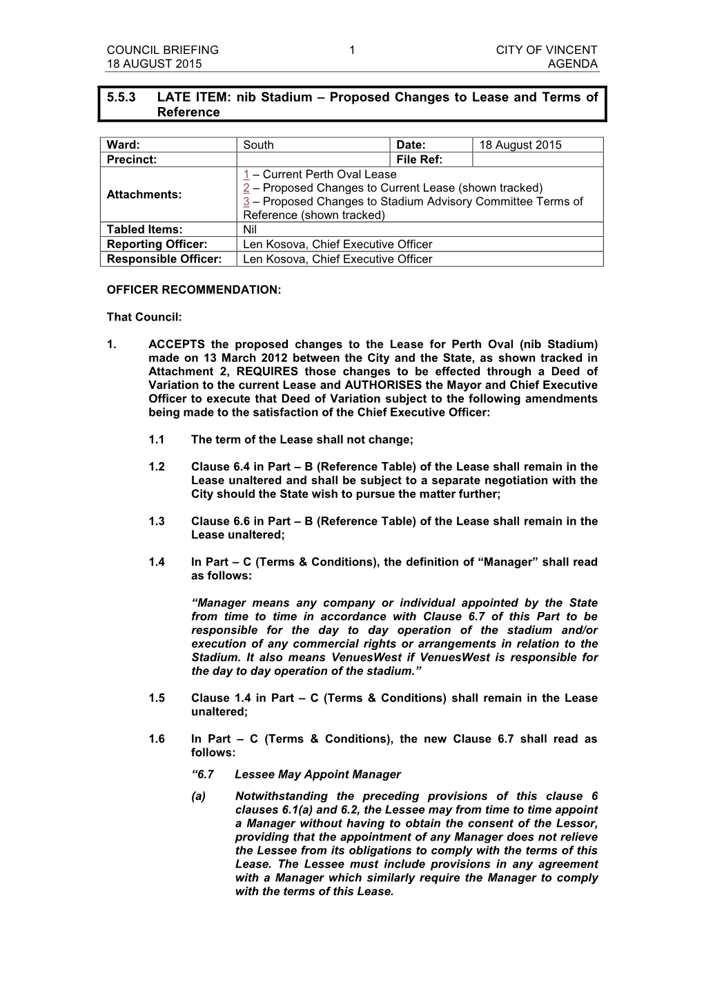 Nib Stadium – Proposed Changes to Lease and Terms of Reference