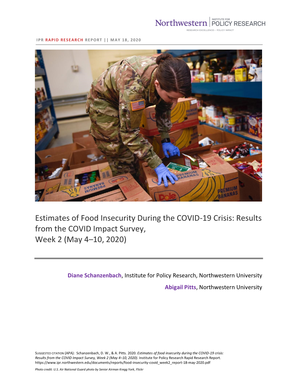 Estimates of Food Insecurity During the COVID-19 Crisis: Results from the COVID Impact Survey, Week 2 (May 4–10, 2020)