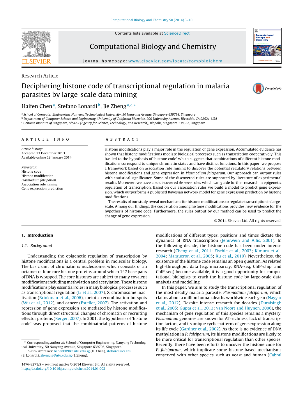 Deciphering Histone Code of Transcriptional Regulation in Malaria