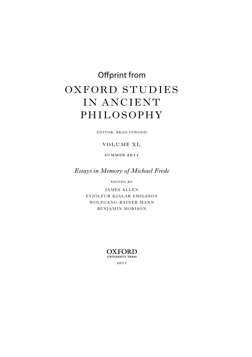 Oxford Studies in Ancient Philosophy