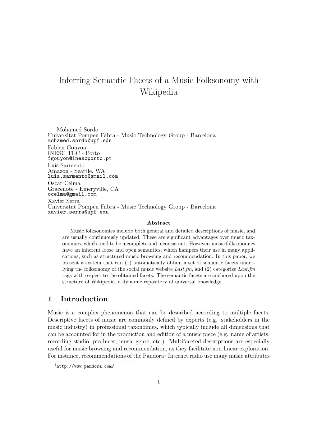 Inferring Semantic Facets of a Music Folksonomy with Wikipedia