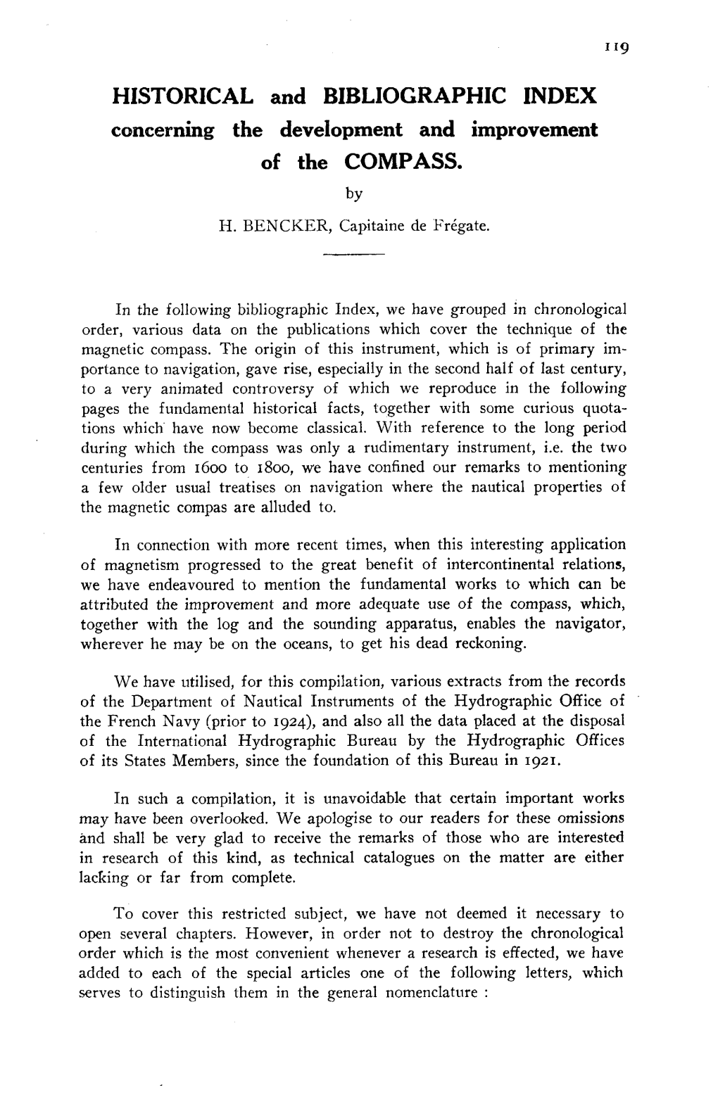 HISTORICAL and BIBLIOGRAPHIC INDEX Concerning the Development and Improvement of the COMPASS