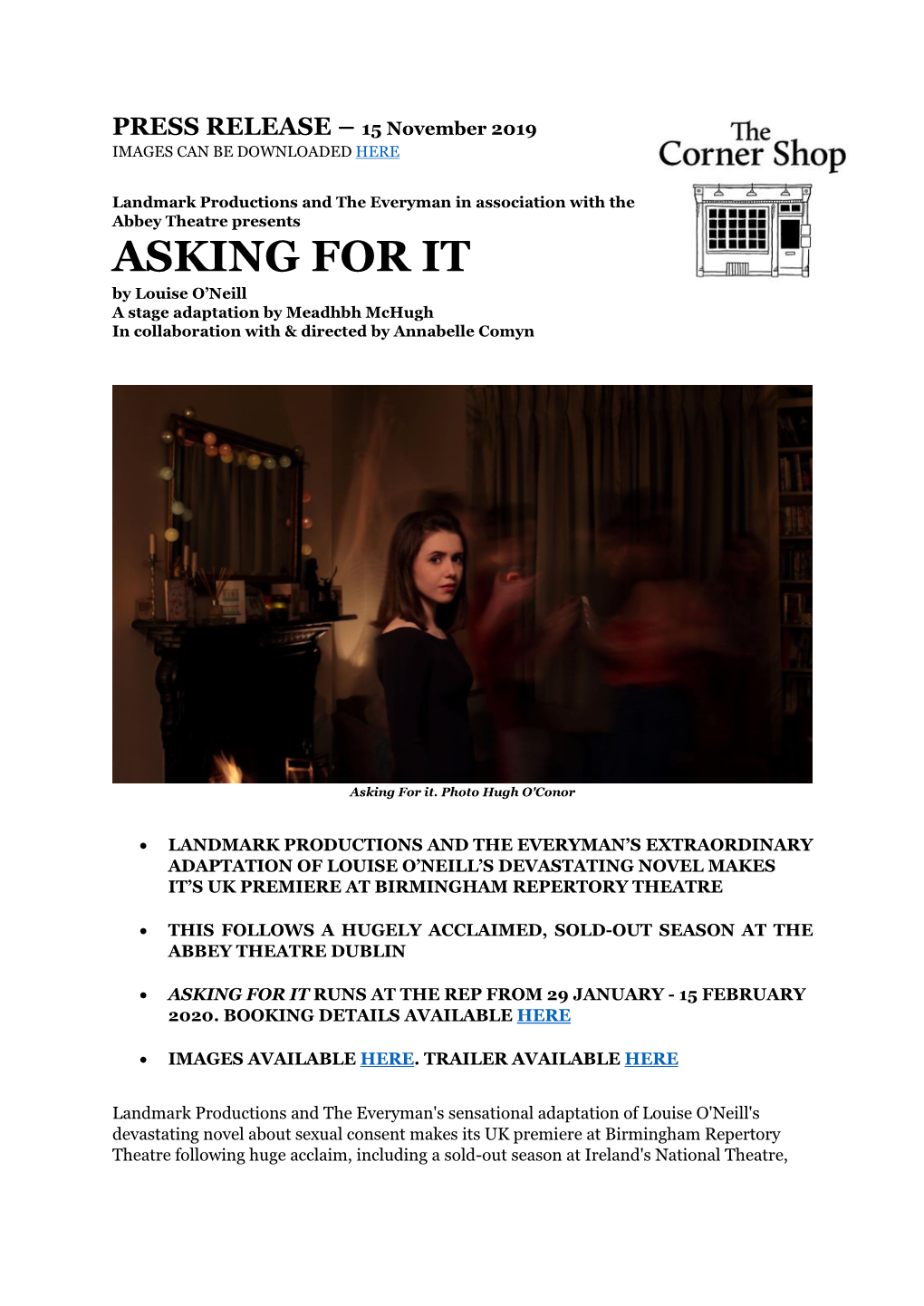 ASKING for IT by Louise O’Neill a Stage Adaptation by Meadhbh Mchugh in Collaboration with & Directed by Annabelle Comyn