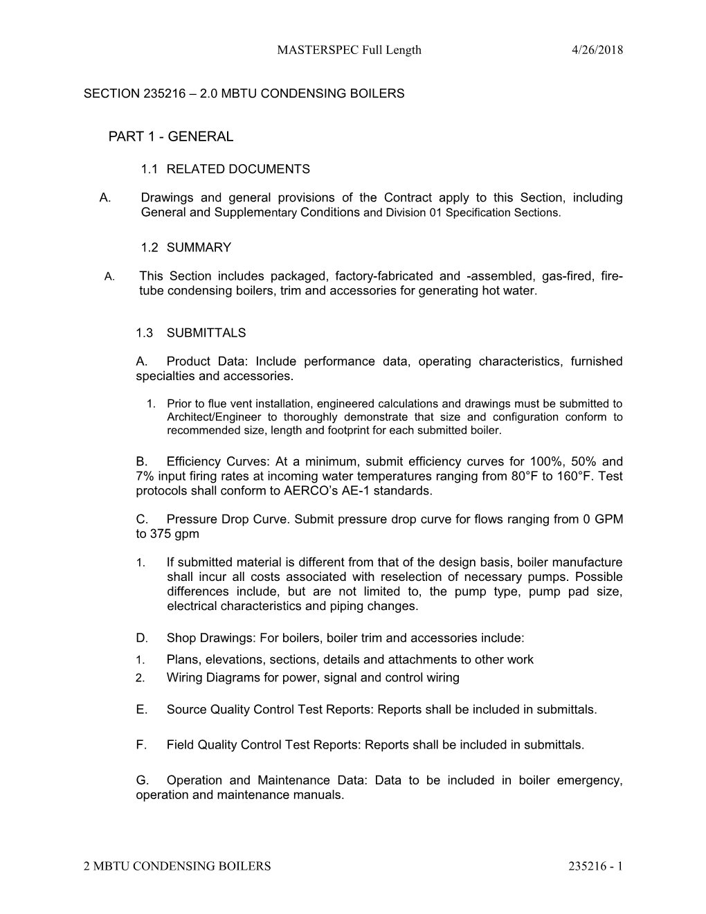 Section 235216 - Condensing Boilers