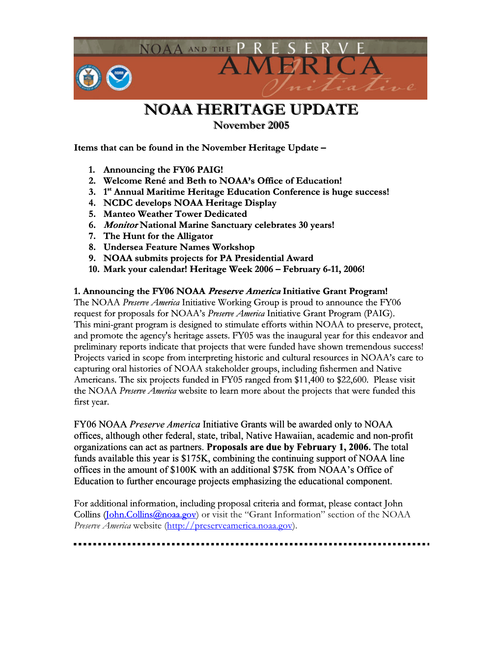 November NOAA Heritage Update