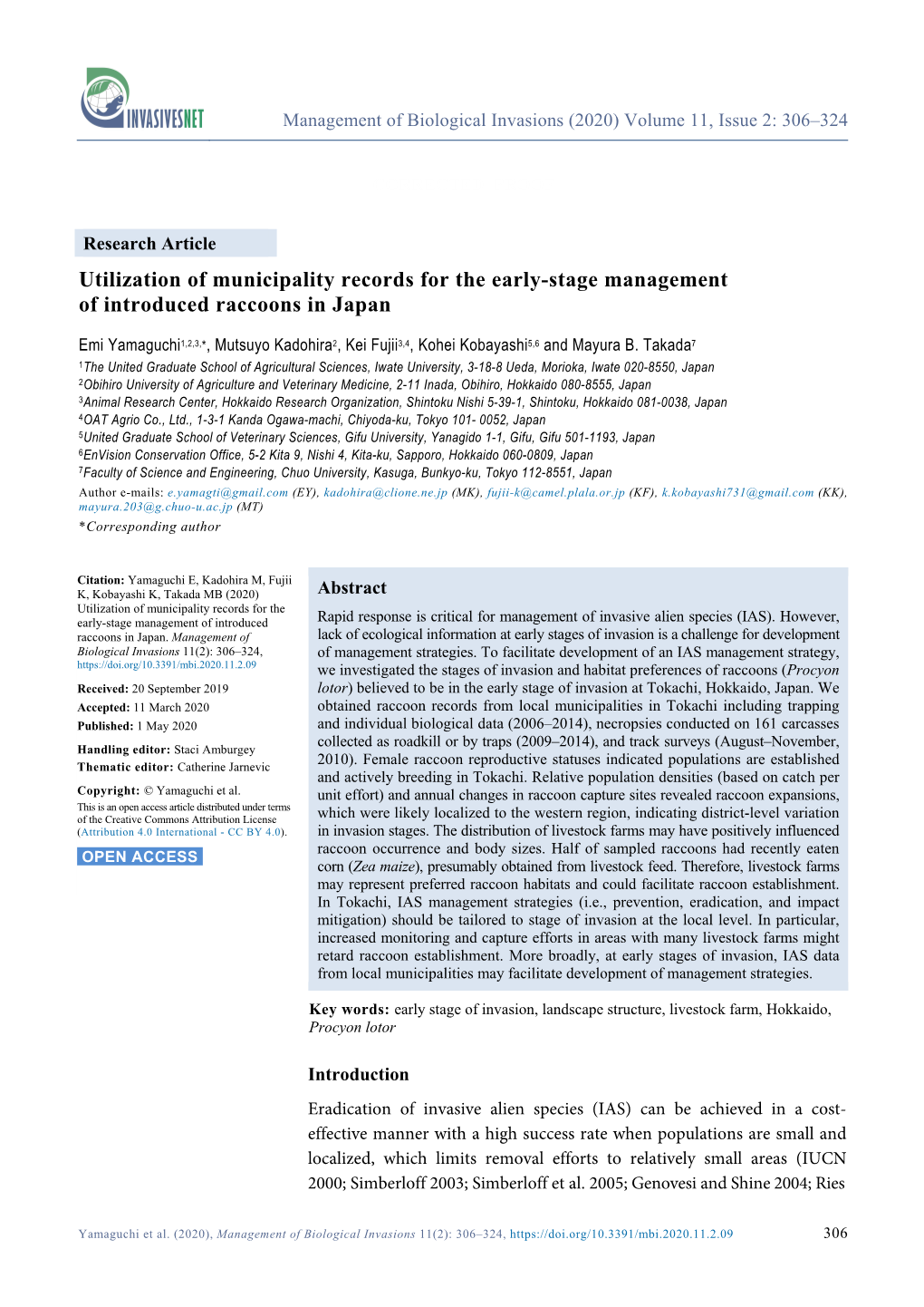 Utilization of Municipality Records for the Early-Stage Management of Introduced Raccoons in Japan