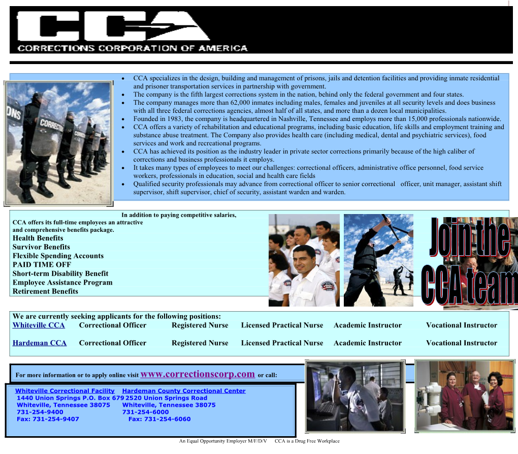 CCA Specializes in the Design, Building and Management of Prisons, Jails and Detention