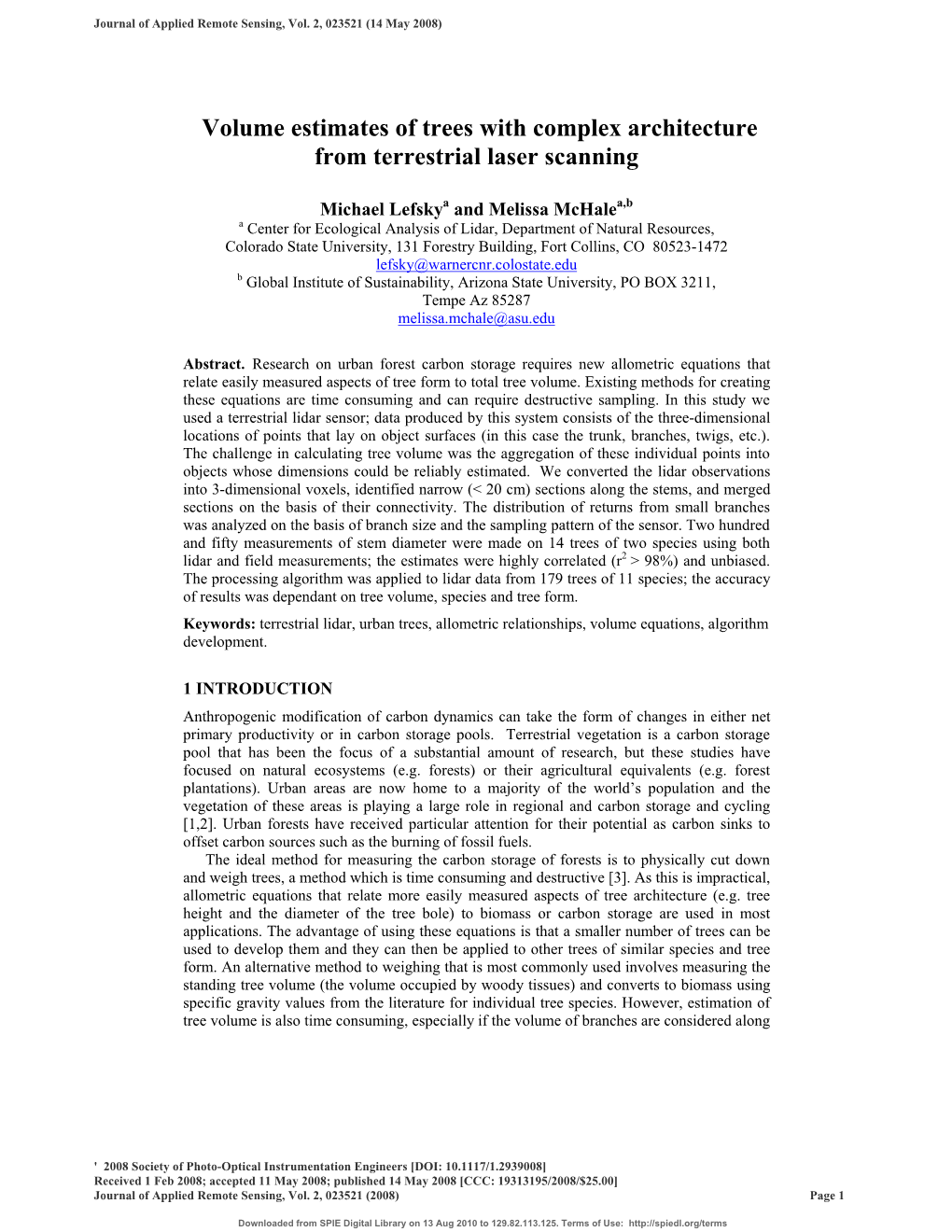 Volume Estimates of Trees with Complex Architecture from Terrestrial Laser Scanning