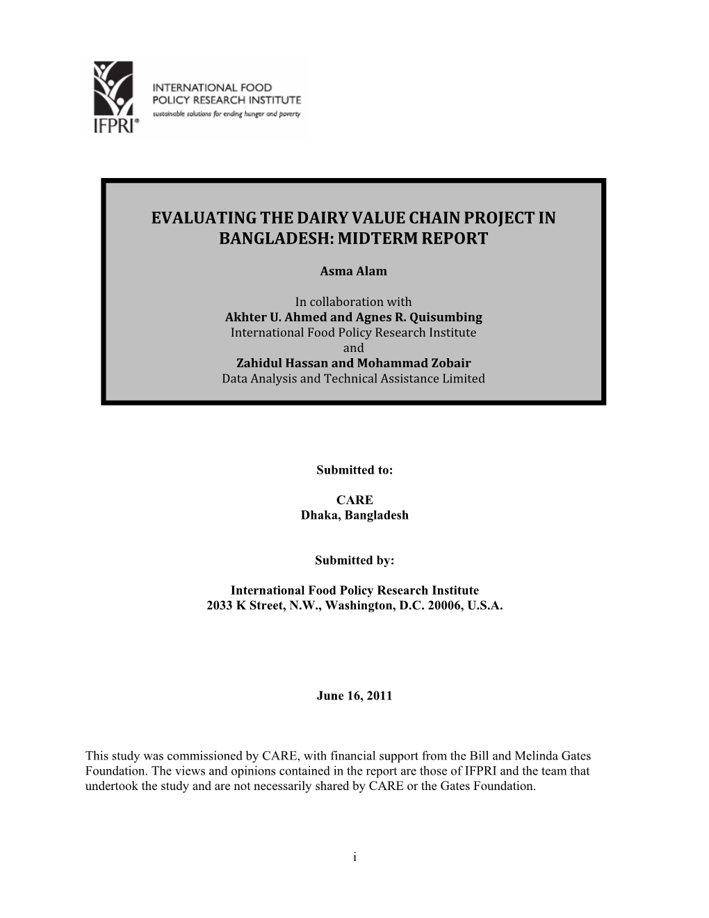 Evaluatingthe Dairy Value Chainprojectin Bangladesh:Midtermreport