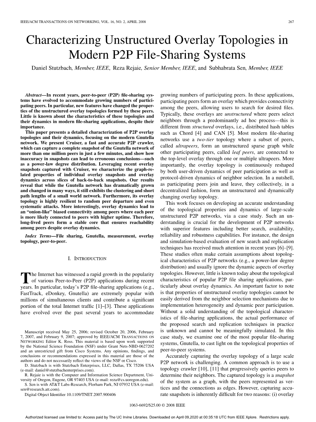 Characterizing Unstructured Overlay Topologies in Modern P2P File