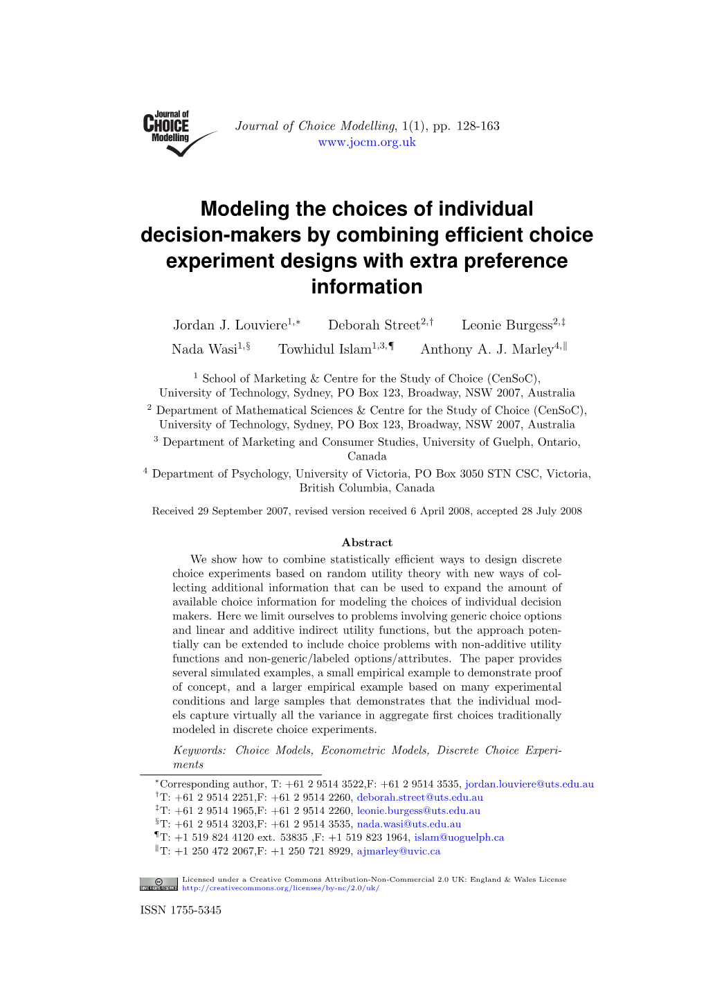 Modeling the Choices of Individual Decision-Makers by Combining Efﬁcient Choice Experiment Designs with Extra Preference Information
