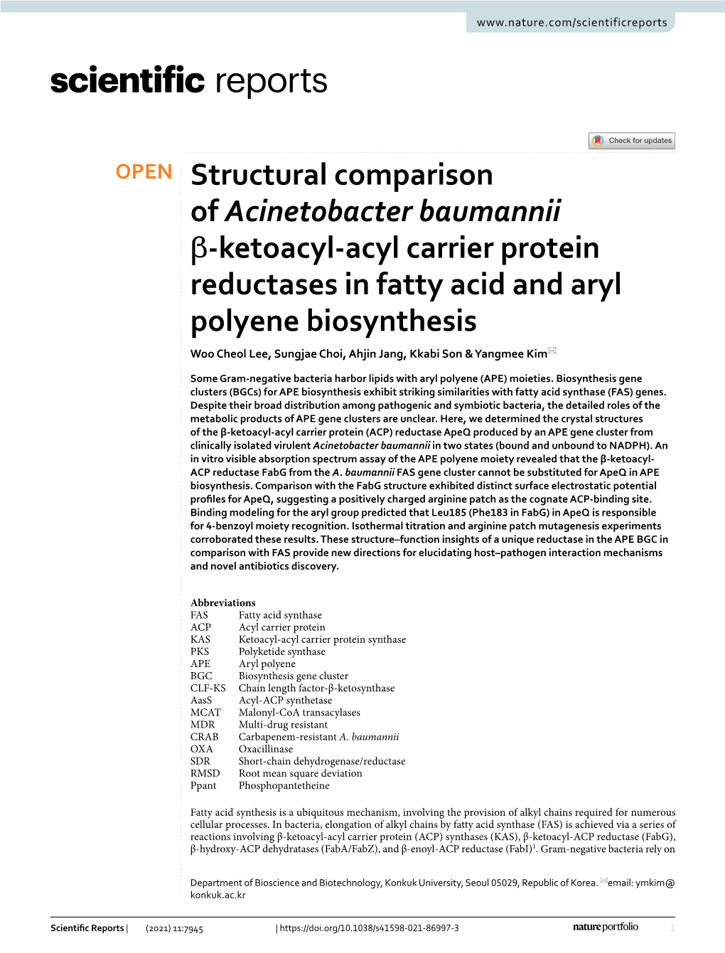 Structural Comparison of Acinetobacter Baumannii Β-Ketoacyl