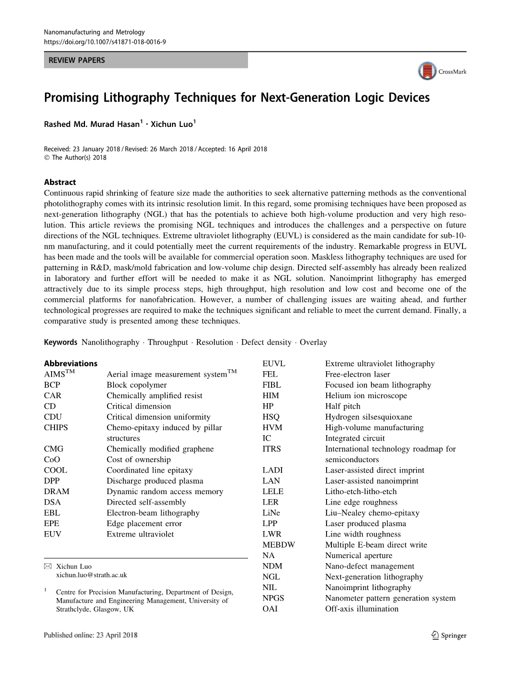 Promising Lithography Techniques for Next-Generation Logic Devices