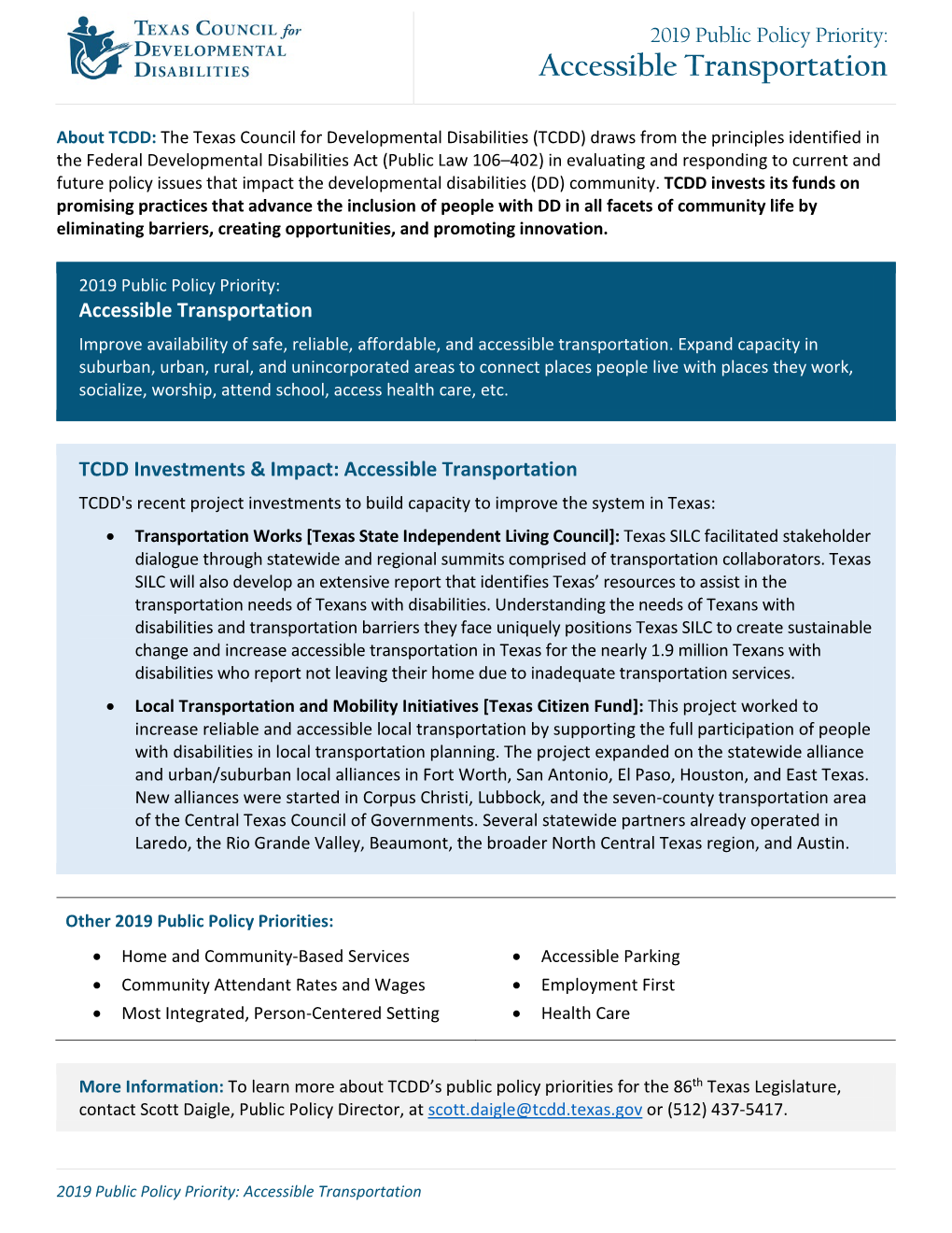 Public Policy Priority Accessible Transportation