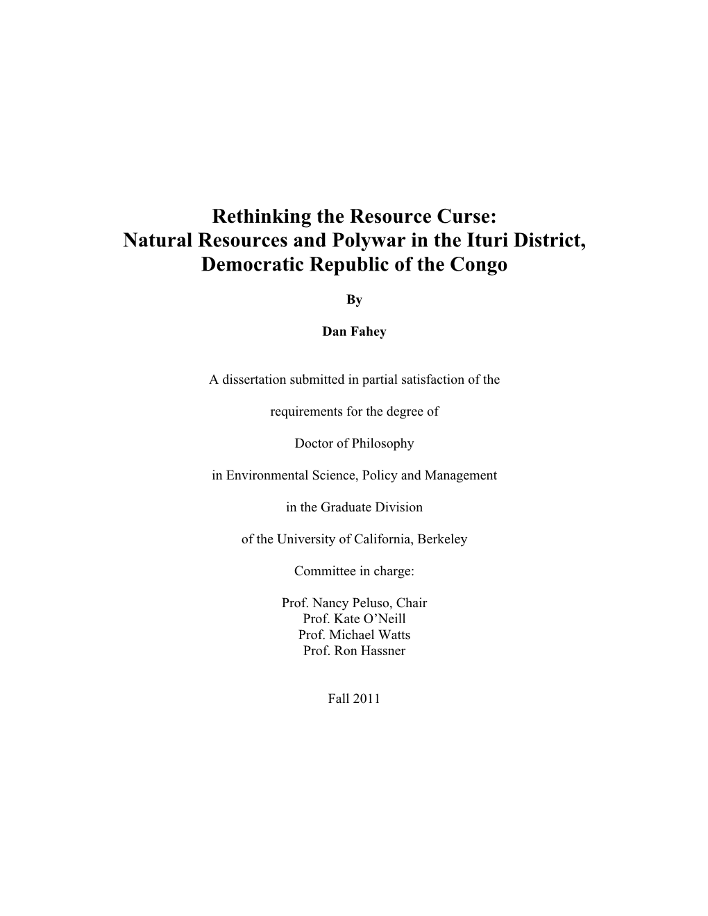 Natural Resources and Polywar in the Ituri District, Democratic Republic of the Congo