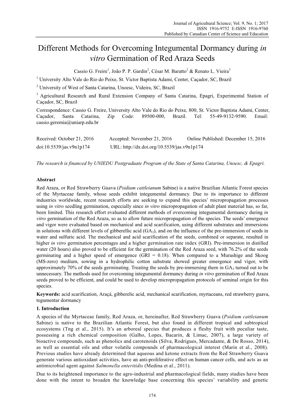 Different Methods for Overcoming Integumental Dormancy During in Vitro Germination of Red Araza Seeds