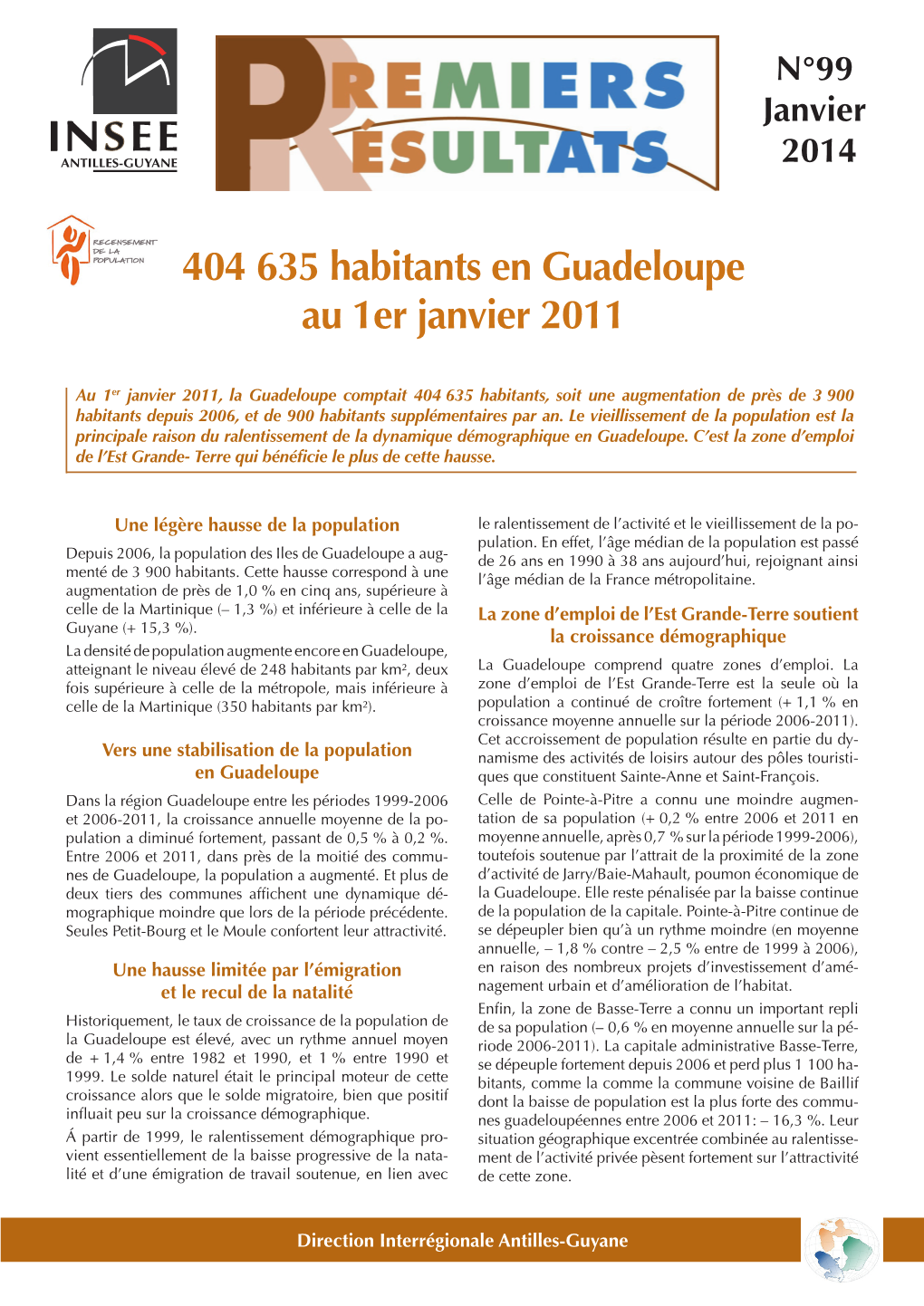 404 635 Habitants En Guadeloupe Au 1Er Janvier 2011