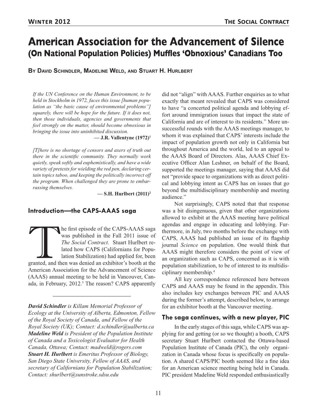 American Association for the Advancement of Silence (On National Population Policies) Muffles ‘Obnoxious’ Canadians Too