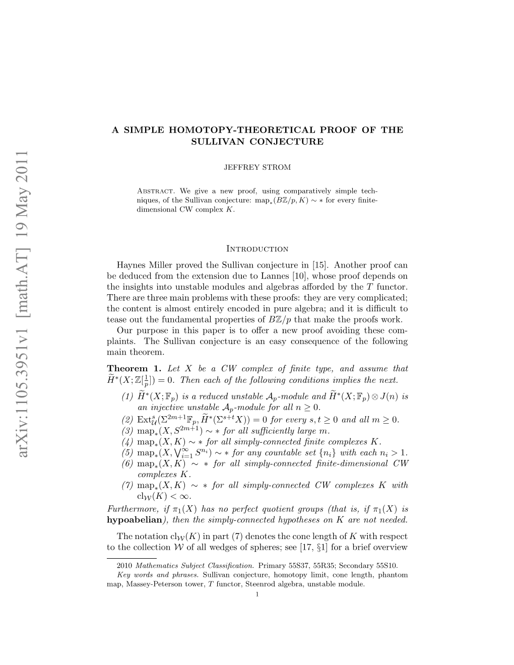 A Simple Homotopy-Theoretical Proof of the Sullivan Conjecture 3