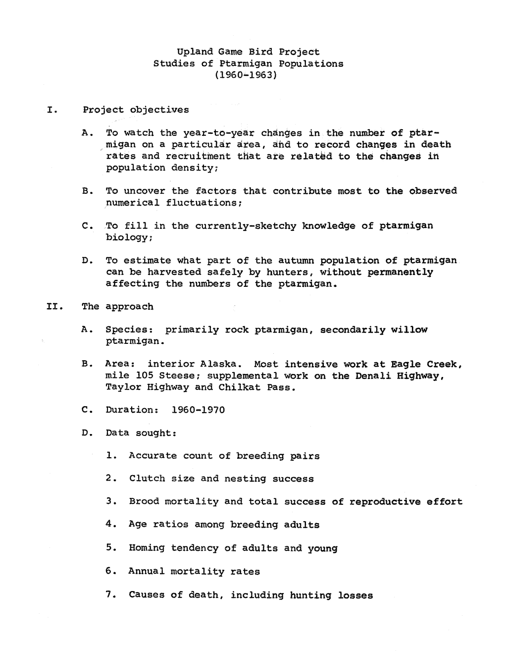 Upland Game Bird Project Studies of Ptarmigan Populations (1960-1963)