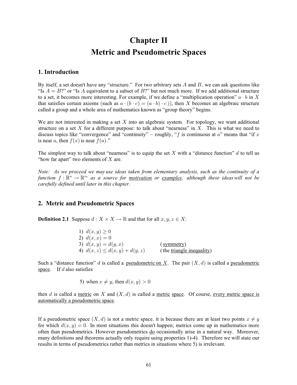 Pseudometric and Metric Spaces