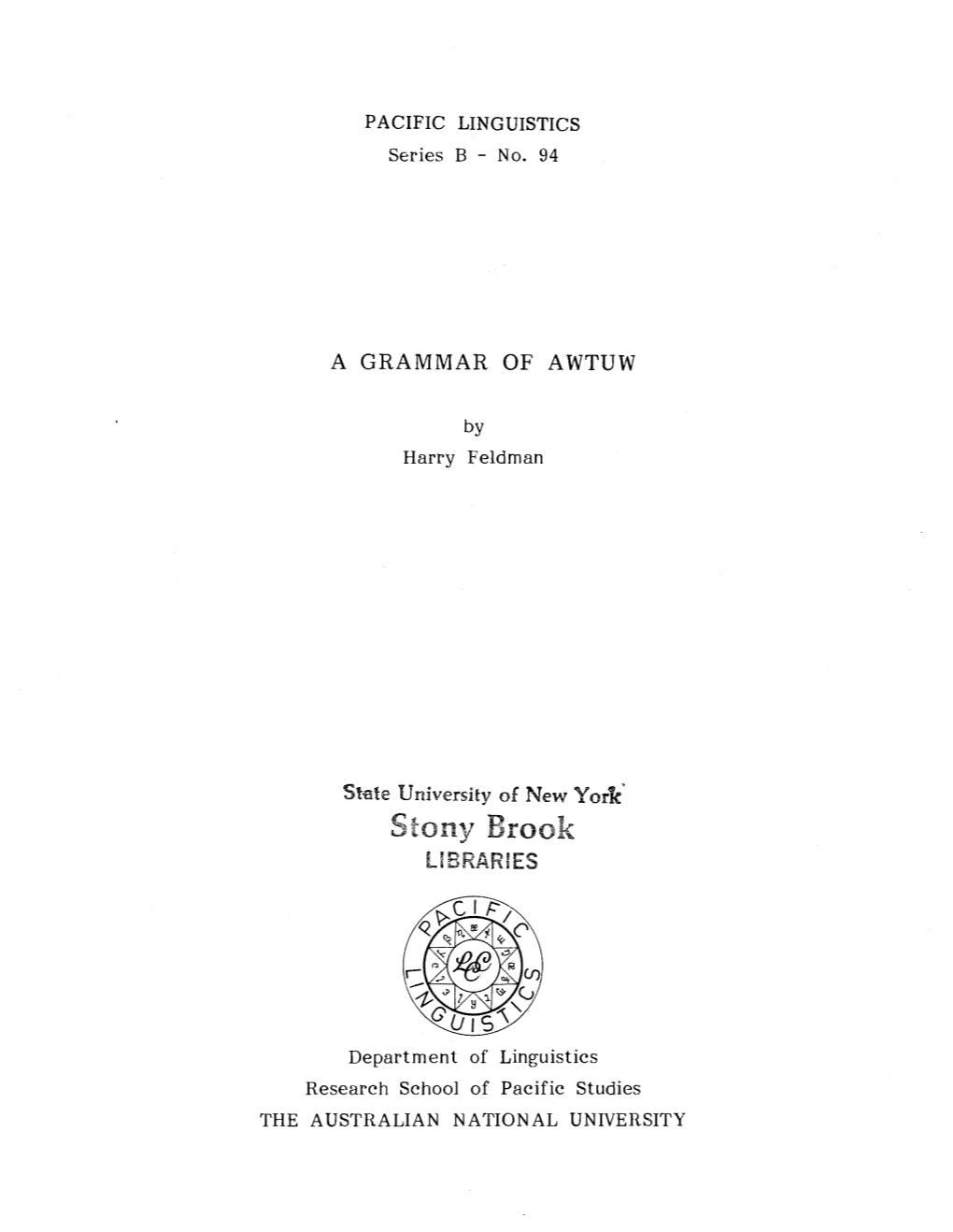 A Grammar of Awtuw