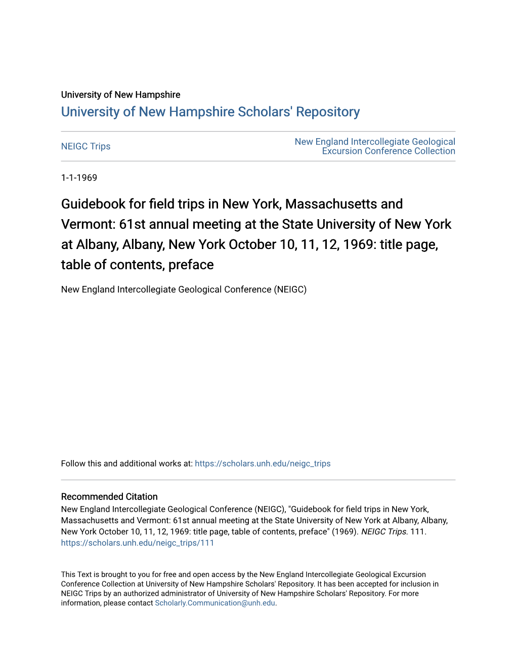 Guidebook for Field Trips in New York, Massachusetts and Vermont: 61St