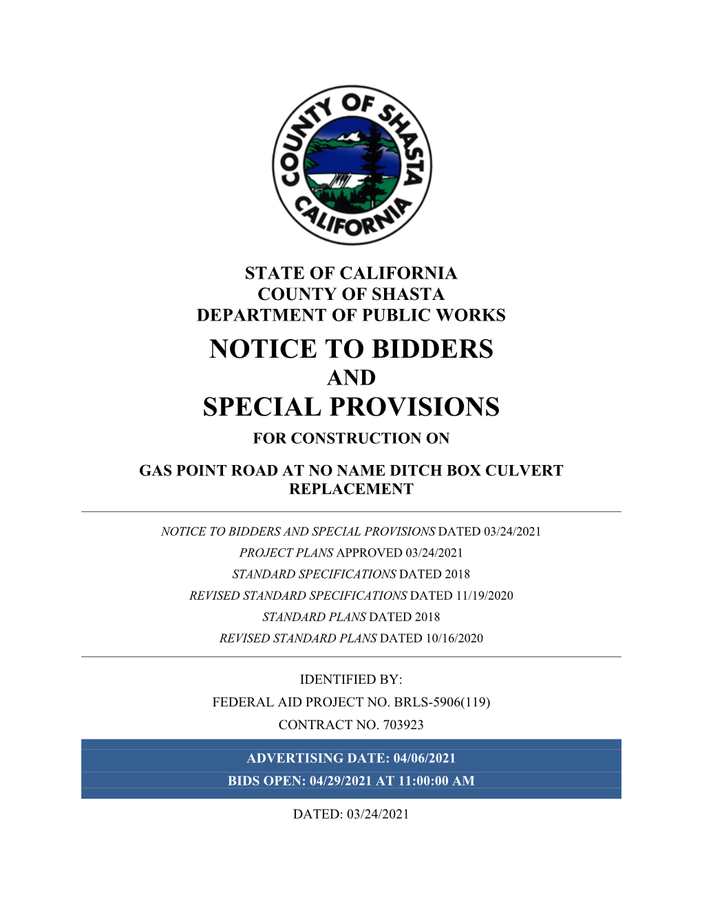 Notice to Bidders Special Provisions