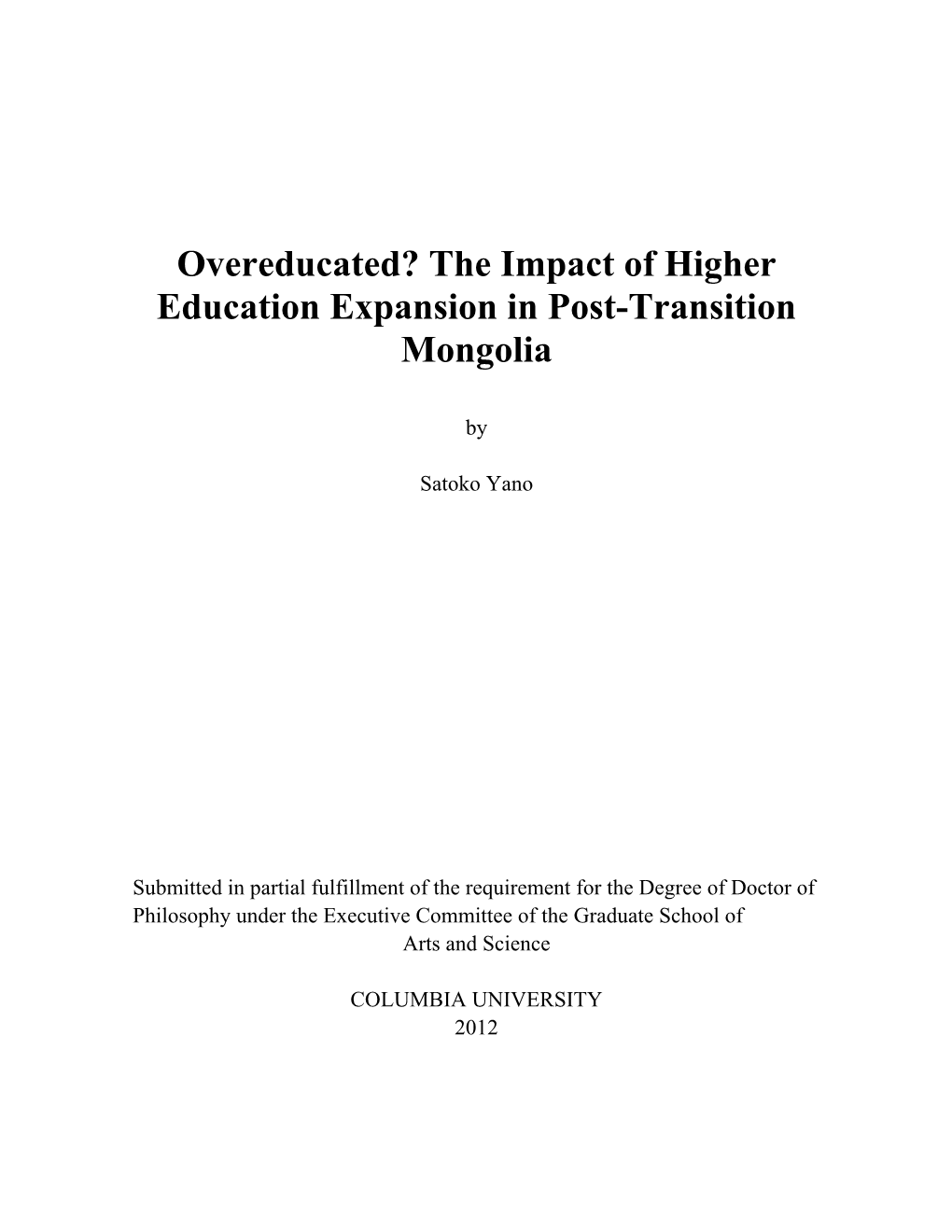 Overeducated? the Impact of Higher Education Expansion in Post-Transition Mongolia