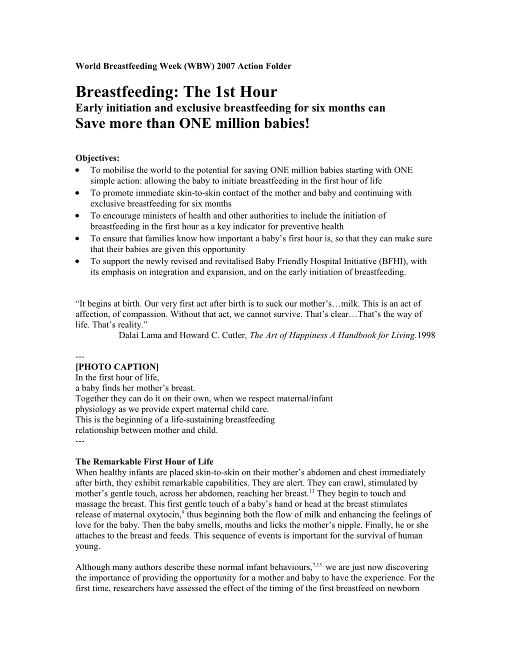 World Breastfeedeing Week (WBW) 2007 Action Folder