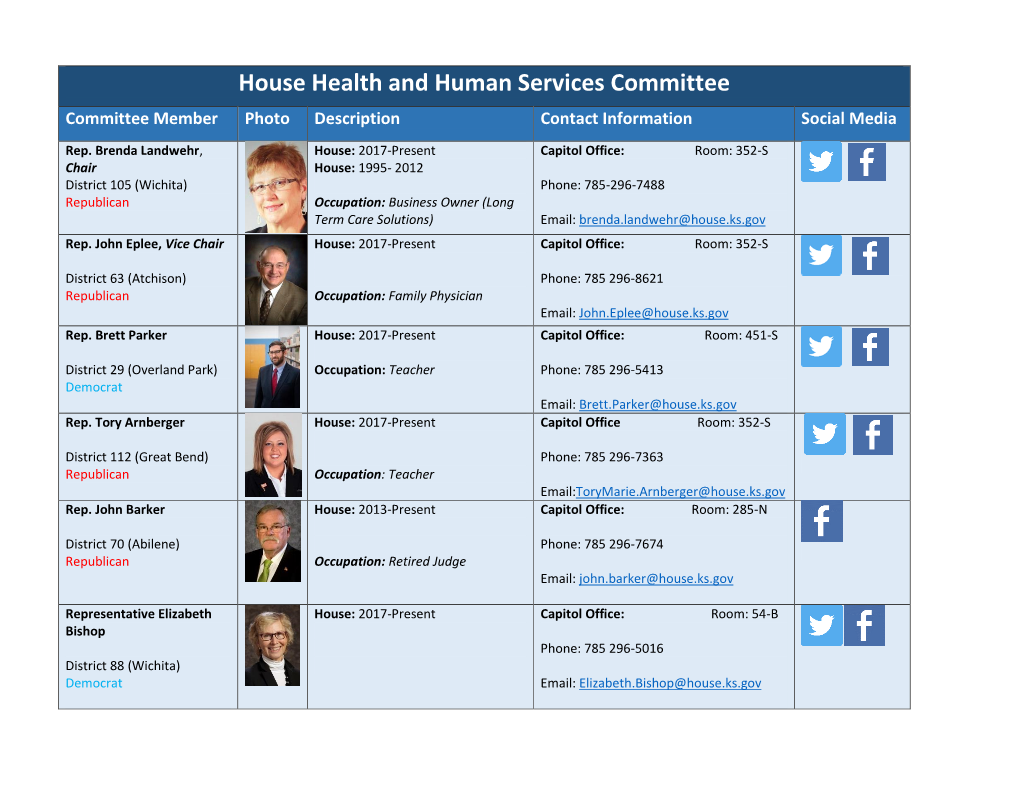 House Health and Human Services Committee Committee Member Photo Description Contact Information Social Media