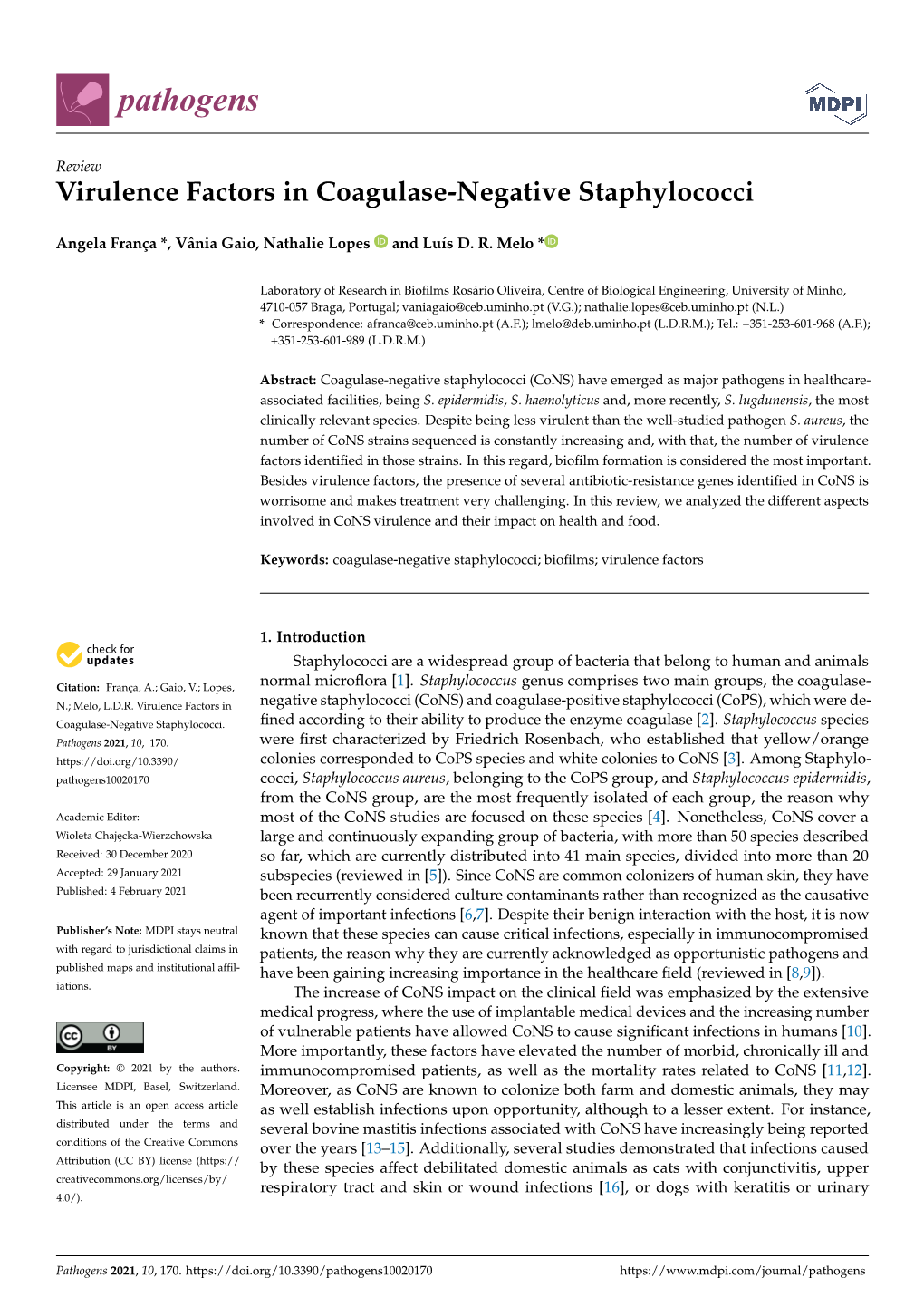 Virulence Factors in Coagulase-Negative Staphylococci