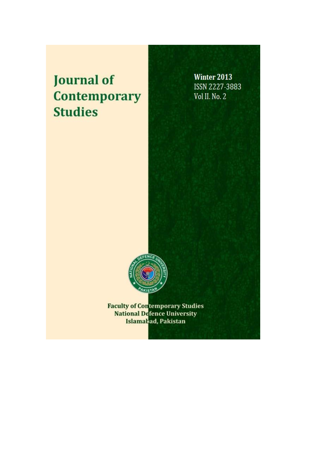 Journal of Contemporary Studies a Publication of Faculty of Contemporary Studies