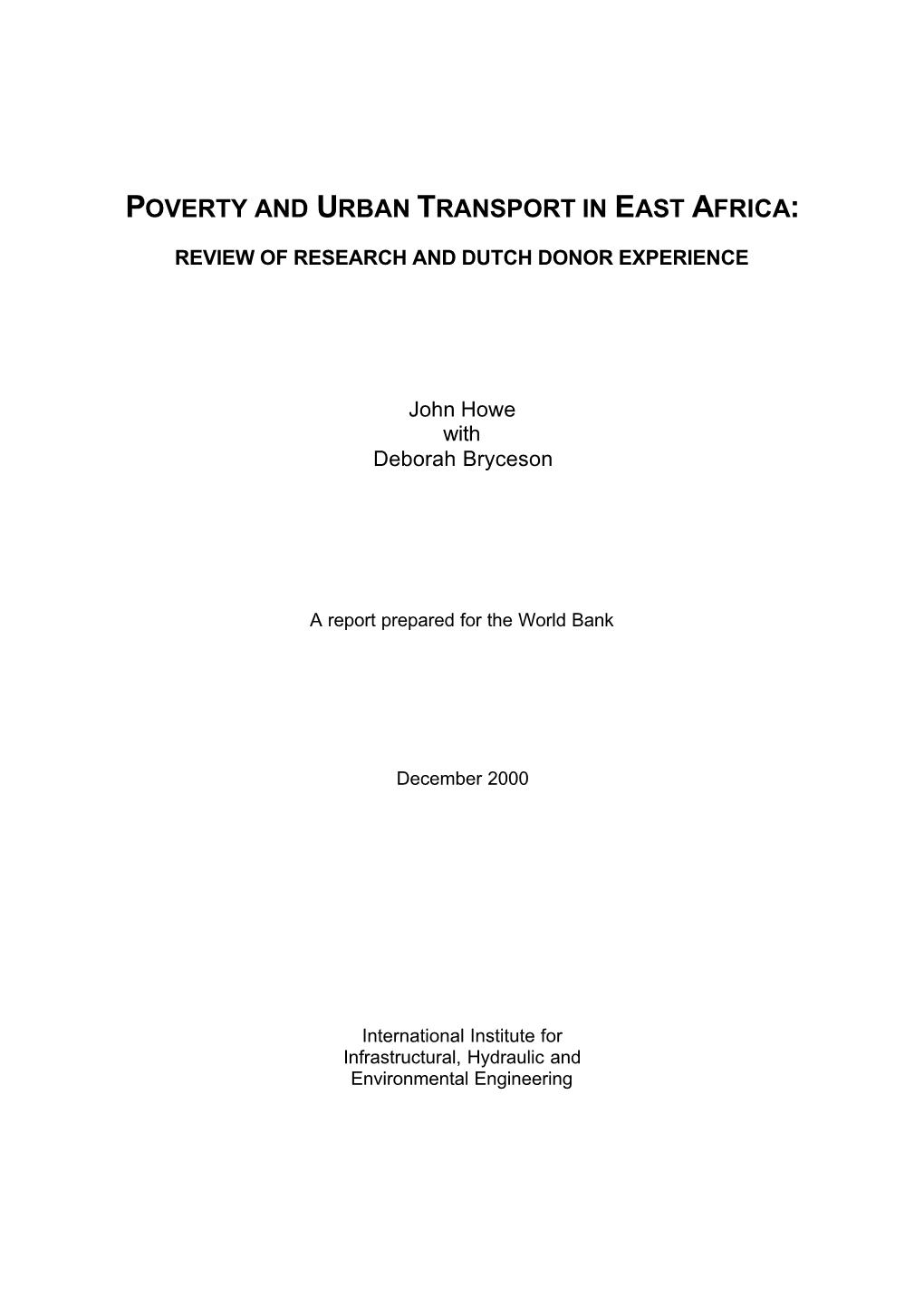 Poverty and Urban Transport in East Africa