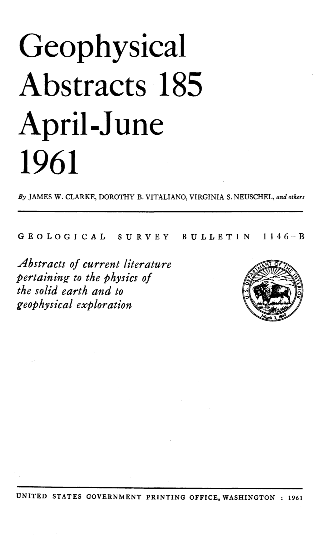 Geophysical Abstracts 185 April-June 1961