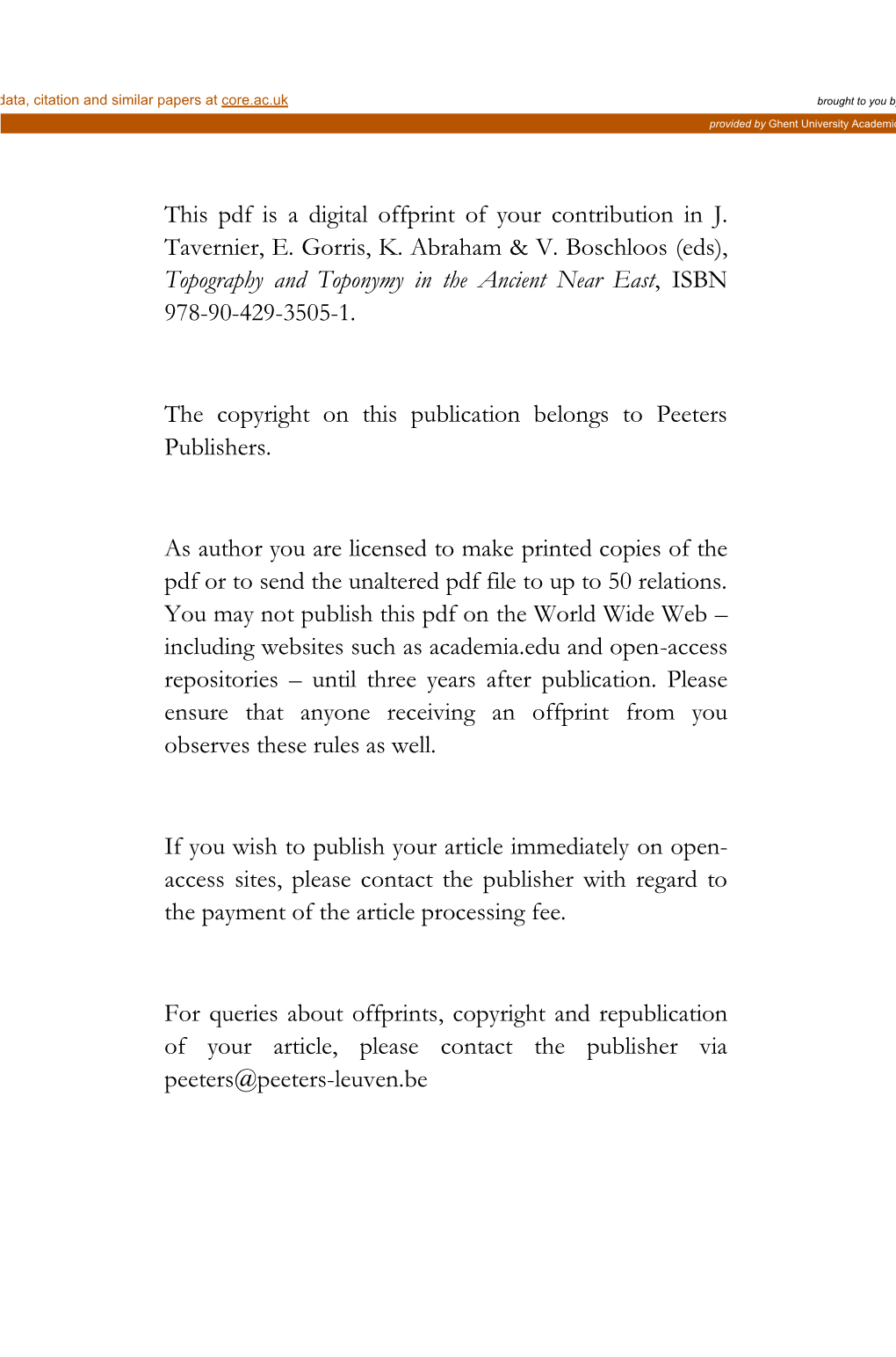 This Pdf Is a Digital Offprint of Your Contribution in J. Tavernier, E