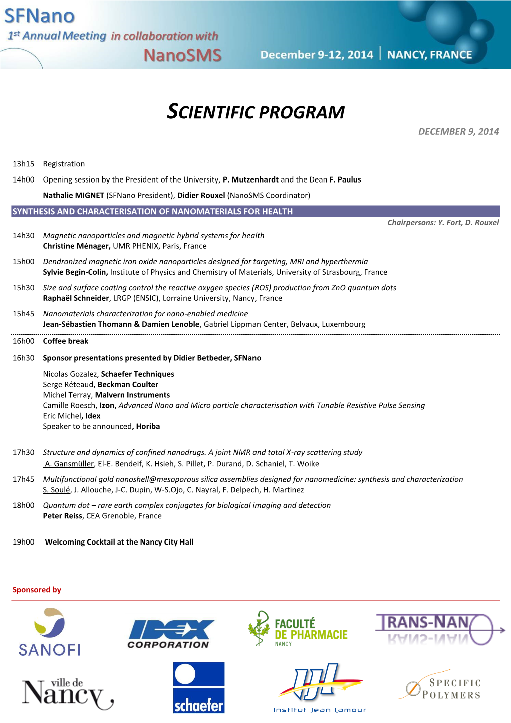 Scientific Program December 9, 2014