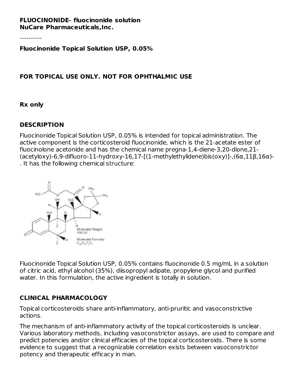 Fluocinonide Topical Solution USP, 0.05% for TOPICAL USE ONLY