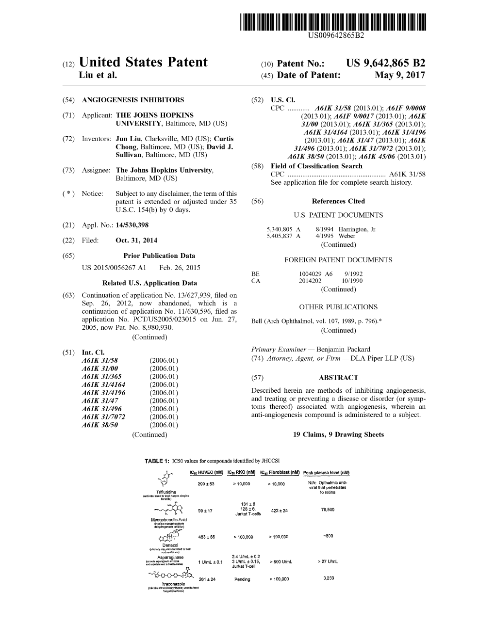 (12) United States Patent (10) Patent No.: US 9,642,865 B2 Liu Et Al