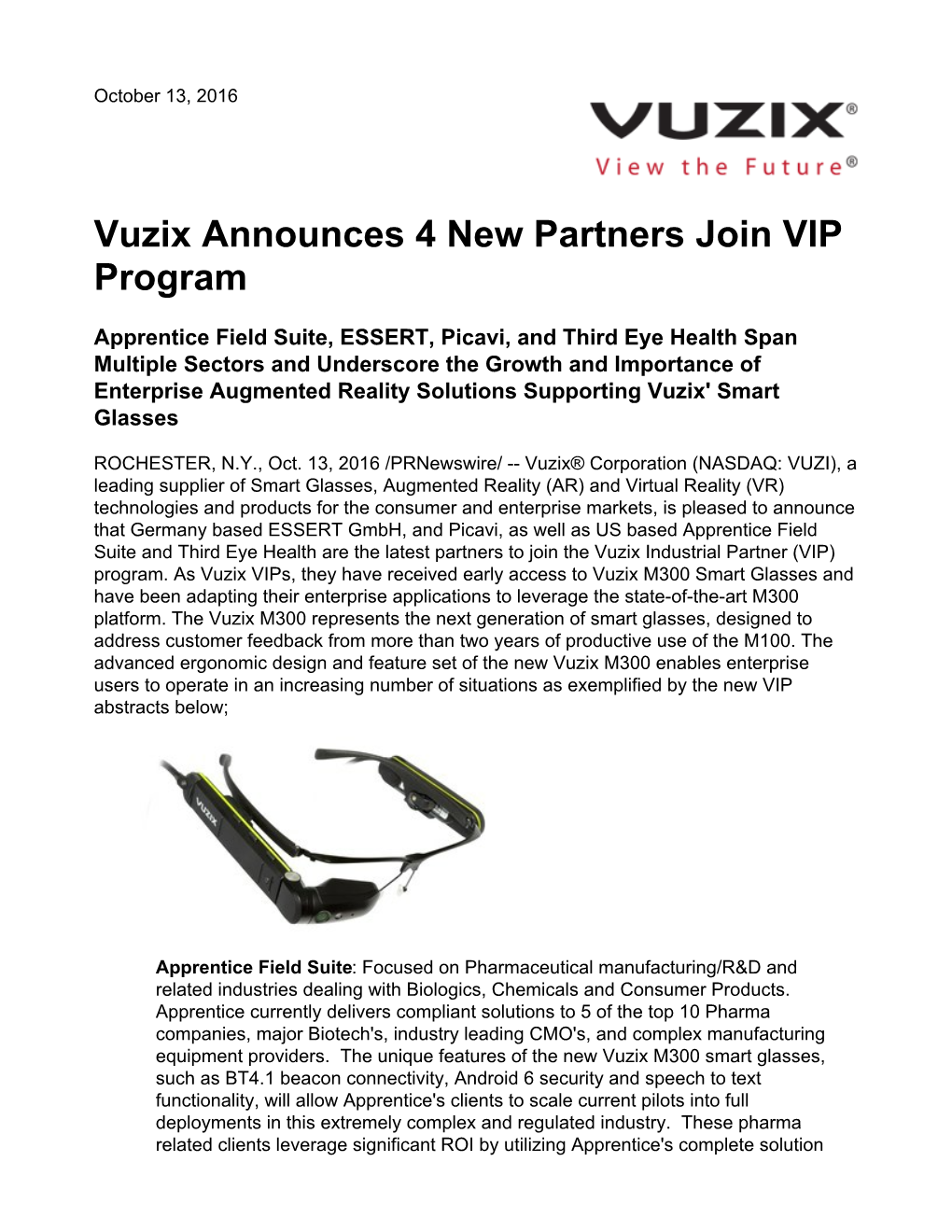 Vuzix Announces 4 New Partners Join VIP Program