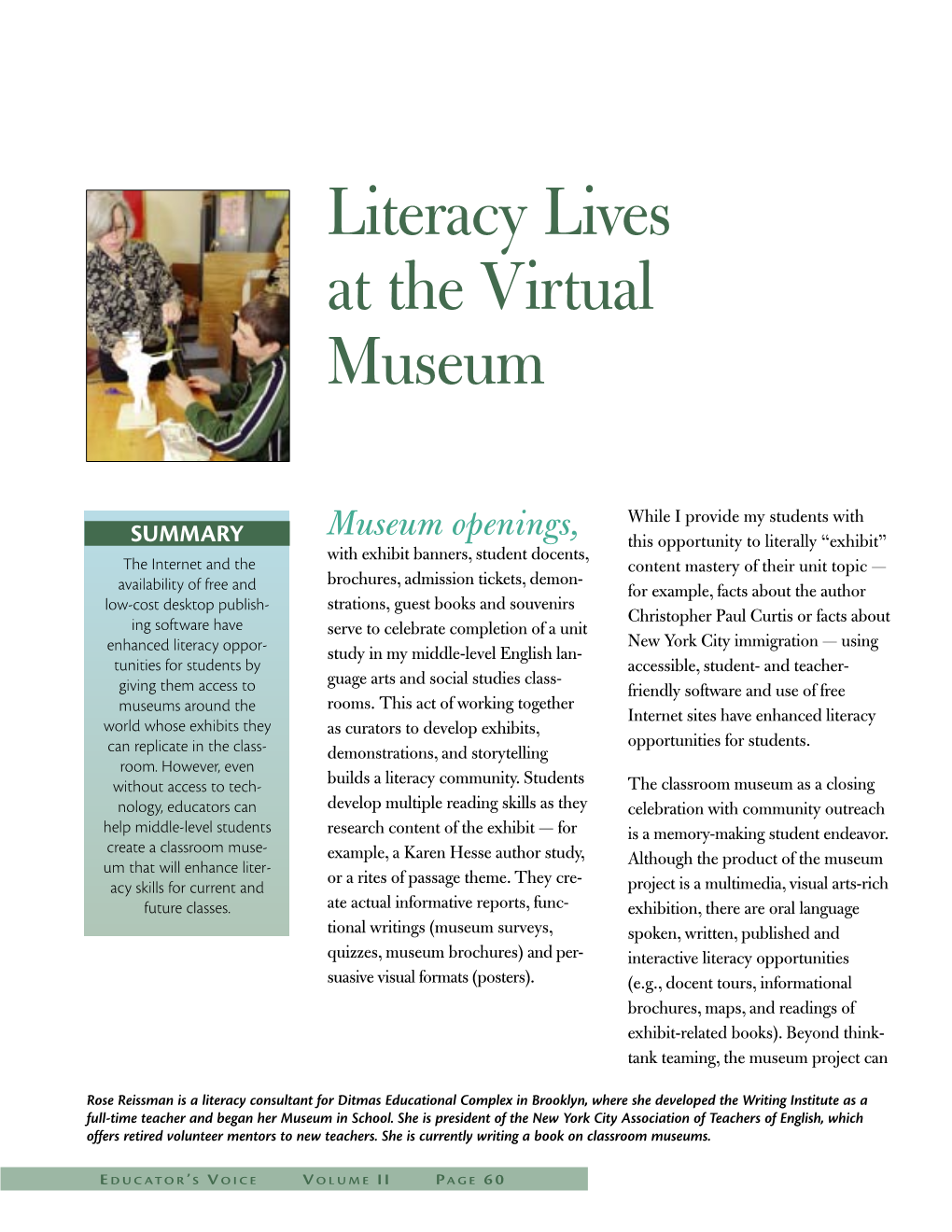 Literacy Lives at the Virtual Museum