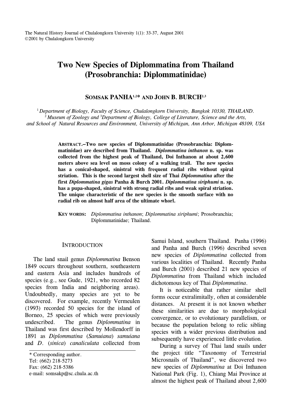 Two New Species of Diplommatina from Thailand (Prosobranchia: Diplommatinidae)