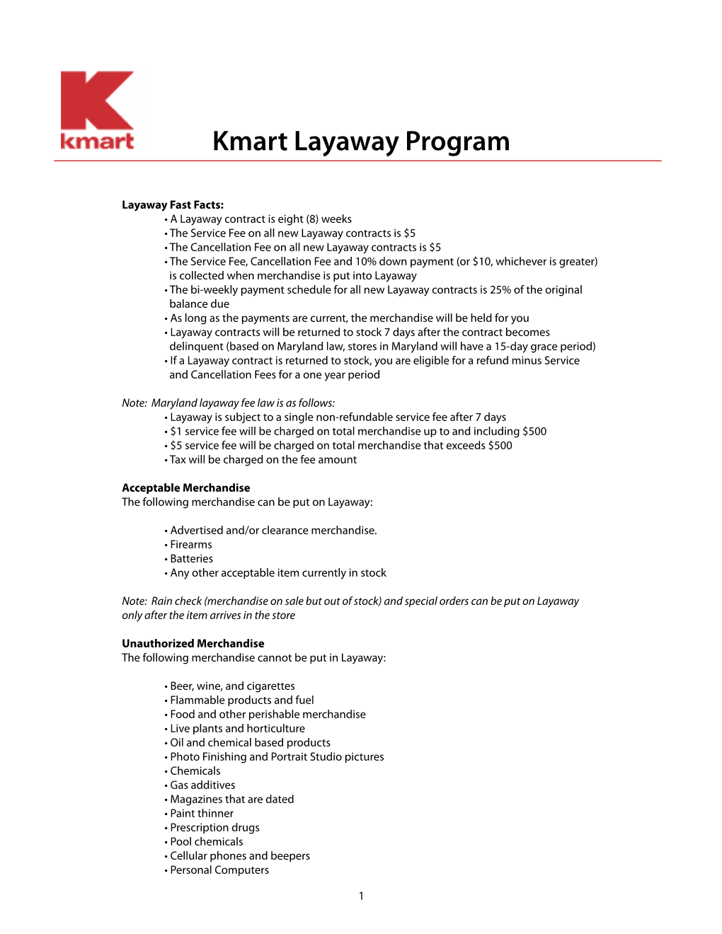 Kmart Layaway Program