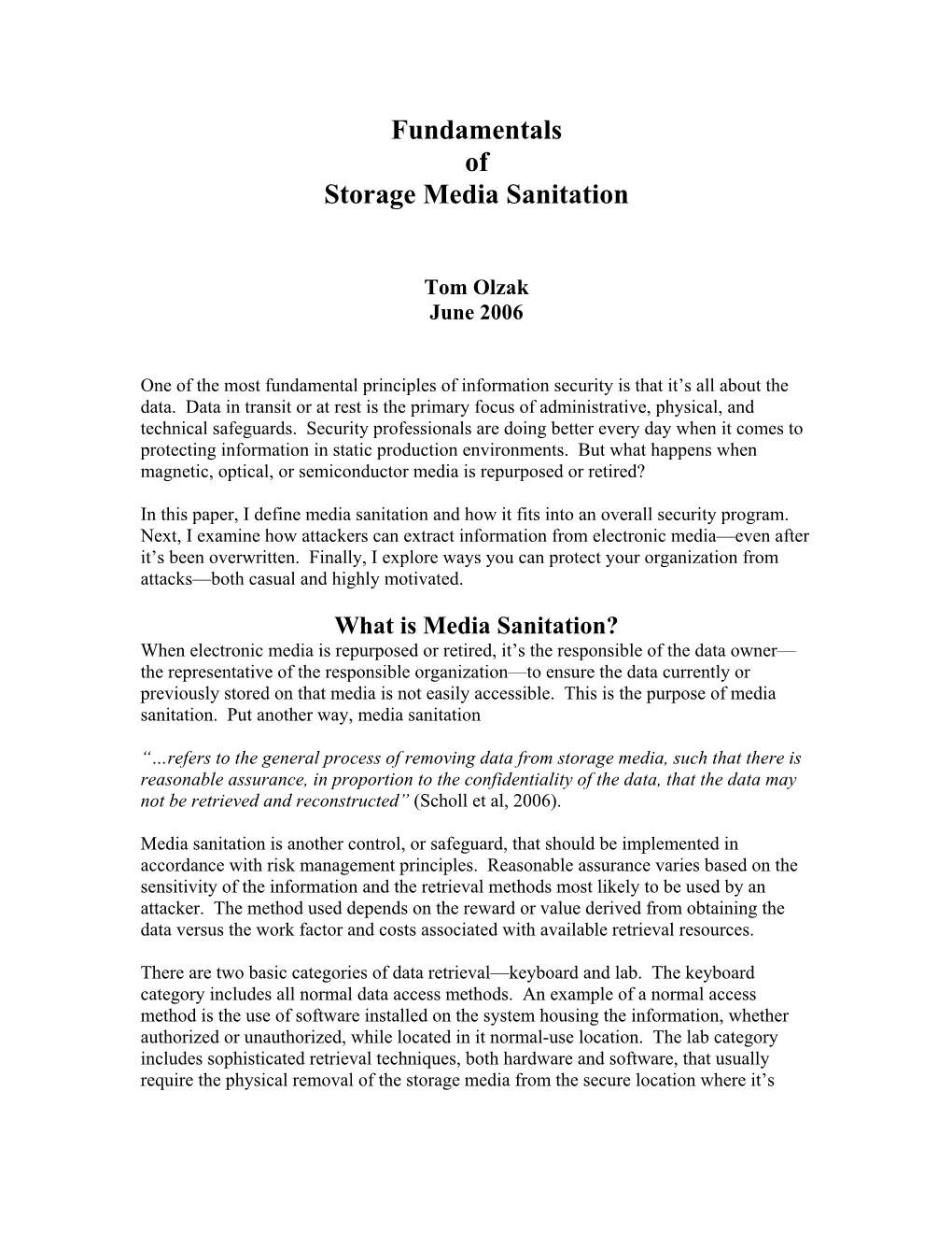 Fundamentals of Storage Media Sanitation