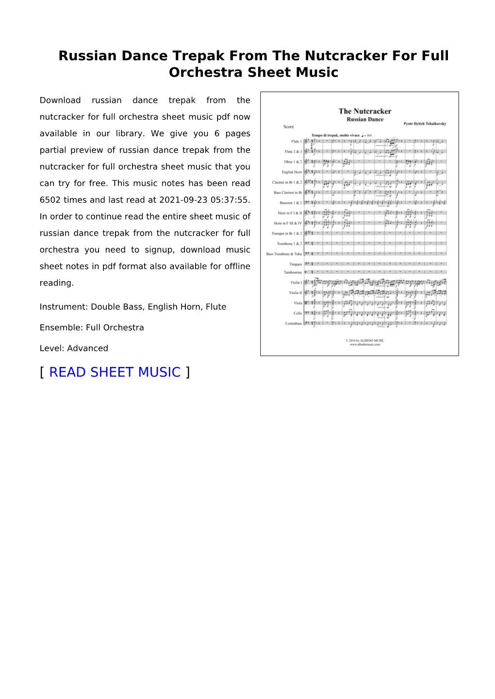 Russian Dance Trepak from the Nutcracker for Full Orchestra Sheet Music