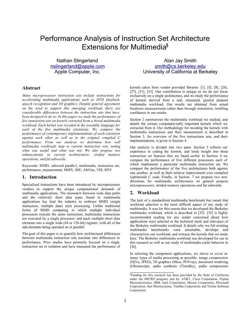 Performance Analysis of Instruction Set Architecture Extensions for Multimedia§